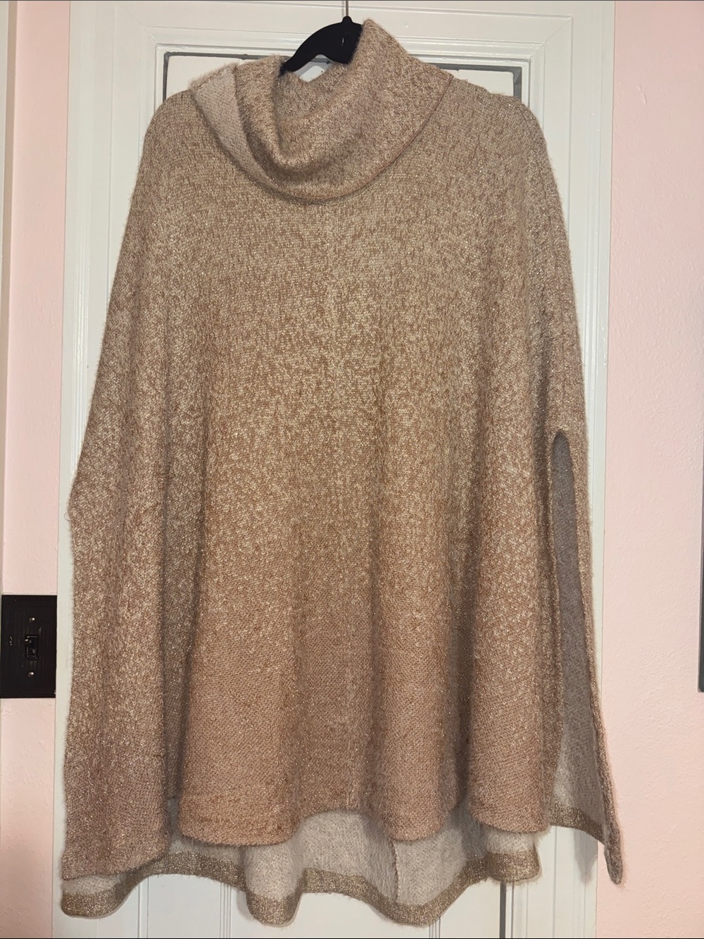 Chico's Cozy Taupe Turtleneck Poncho Sweater